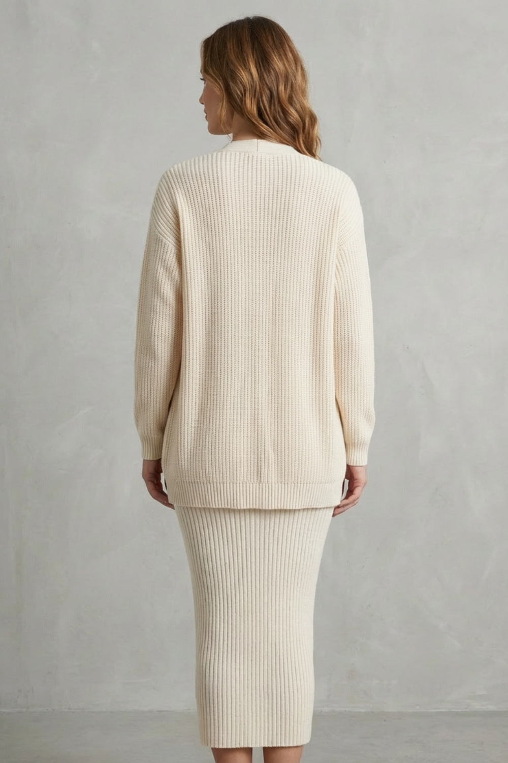 Ribbed knit dress and open front cardigan jumper with a slim fit dress
