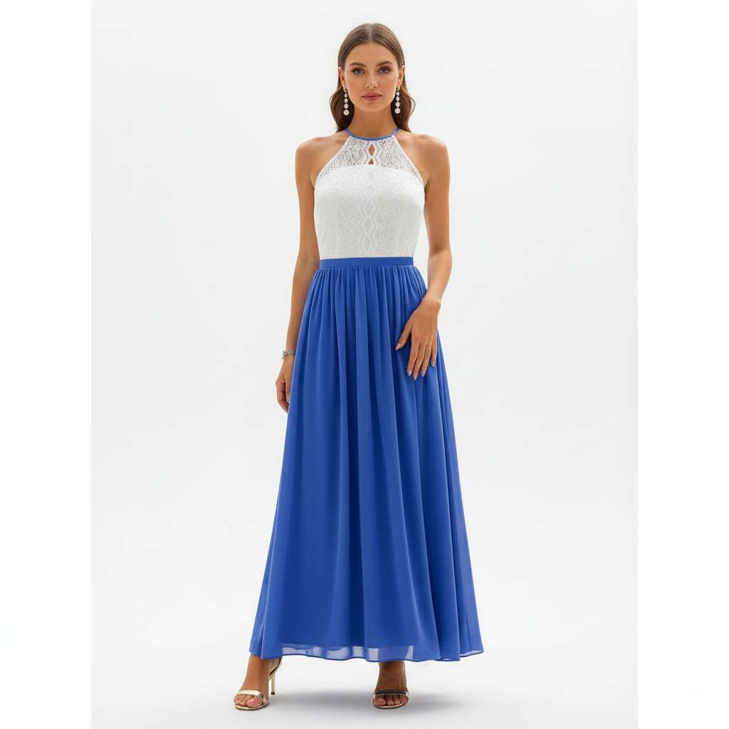 Women's wedding guest maxi dress with draped pleated detail, fourth colour side view