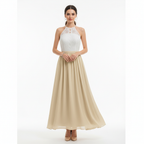 Women's wedding guest maxi dress with draped pleated detail, second colour front view