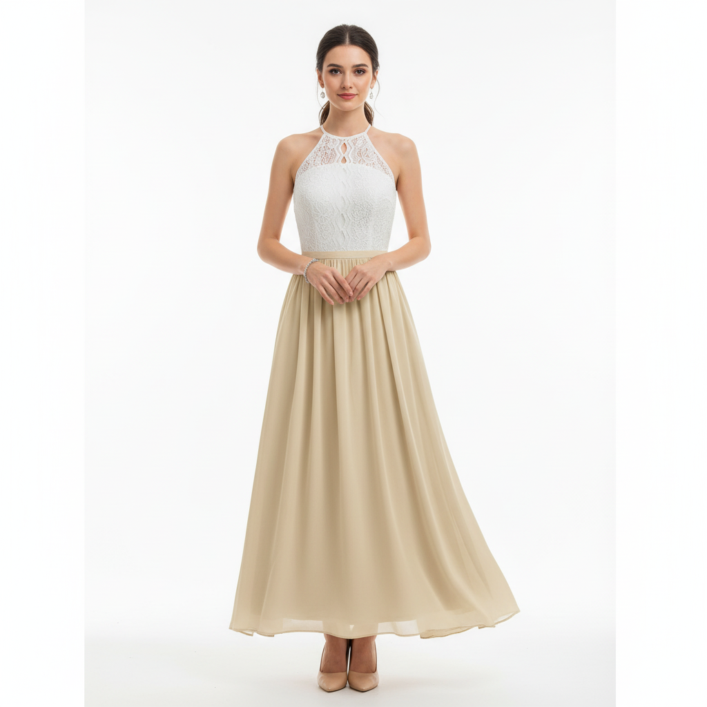 Women's wedding guest maxi dress with draped pleated detail, second colour front view