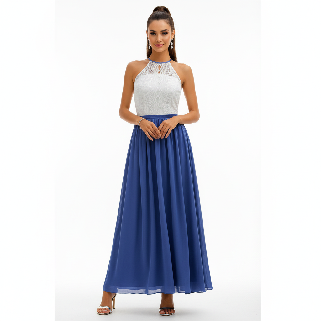 Women's wedding guest maxi dress with draped pleated detail, second colour side view