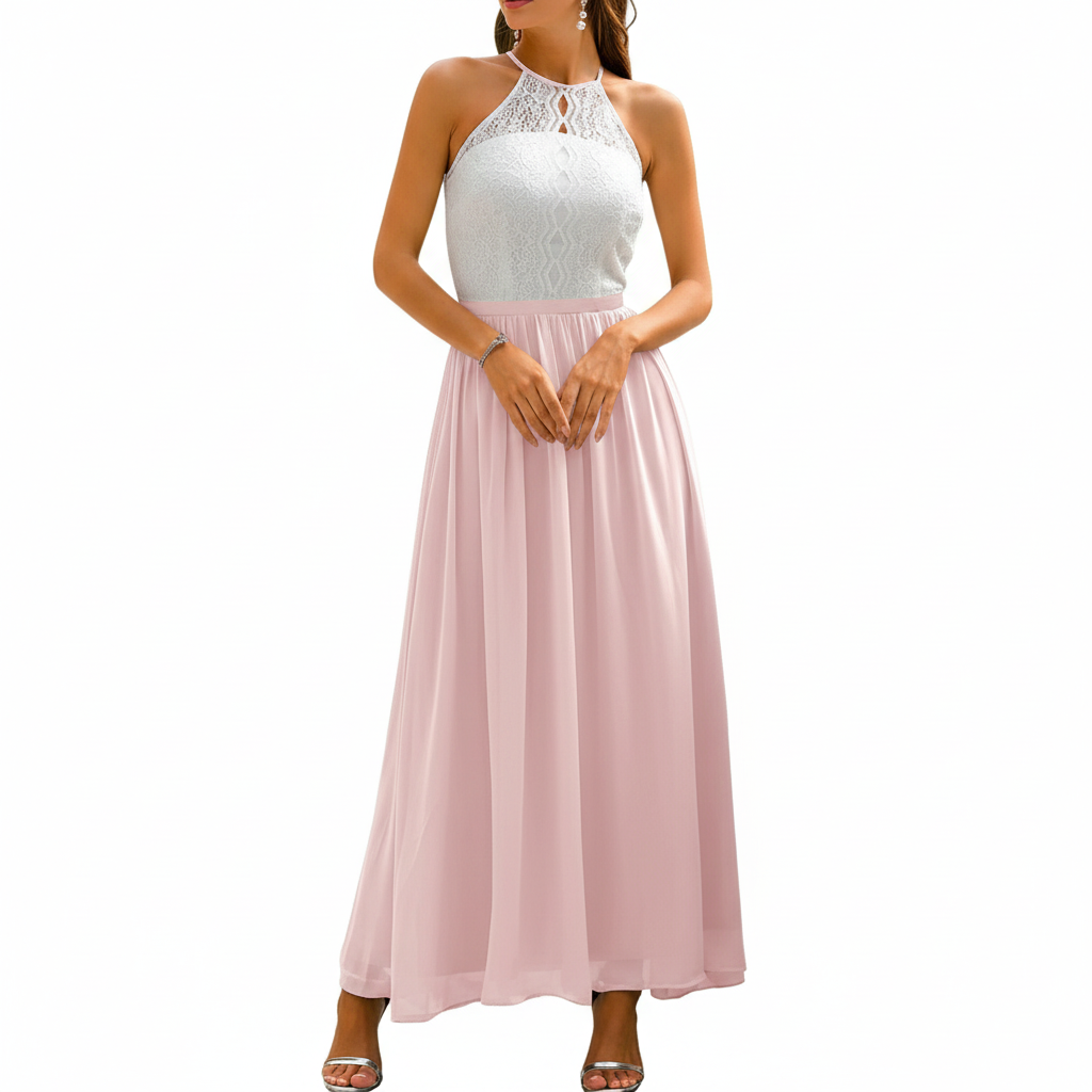 Women's wedding guest maxi dress with draped pleated detail, third colour side view