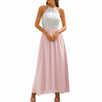 Women's wedding guest maxi dress with draped pleated detail, third colour side view