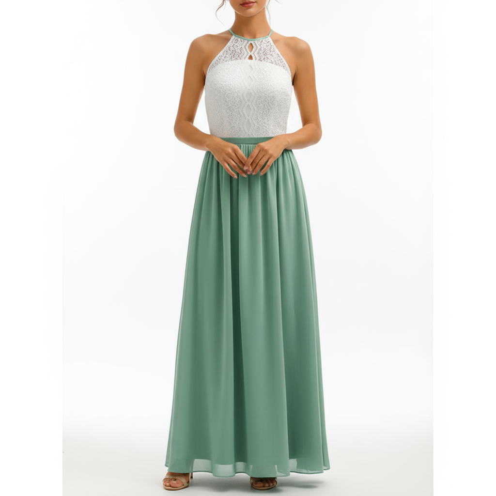 Women's wedding guest maxi dress with draped pleated detail, fourth colour front view