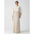 Women's wedding guest maxi dress with pleated skirt and cape overlay in white, front view