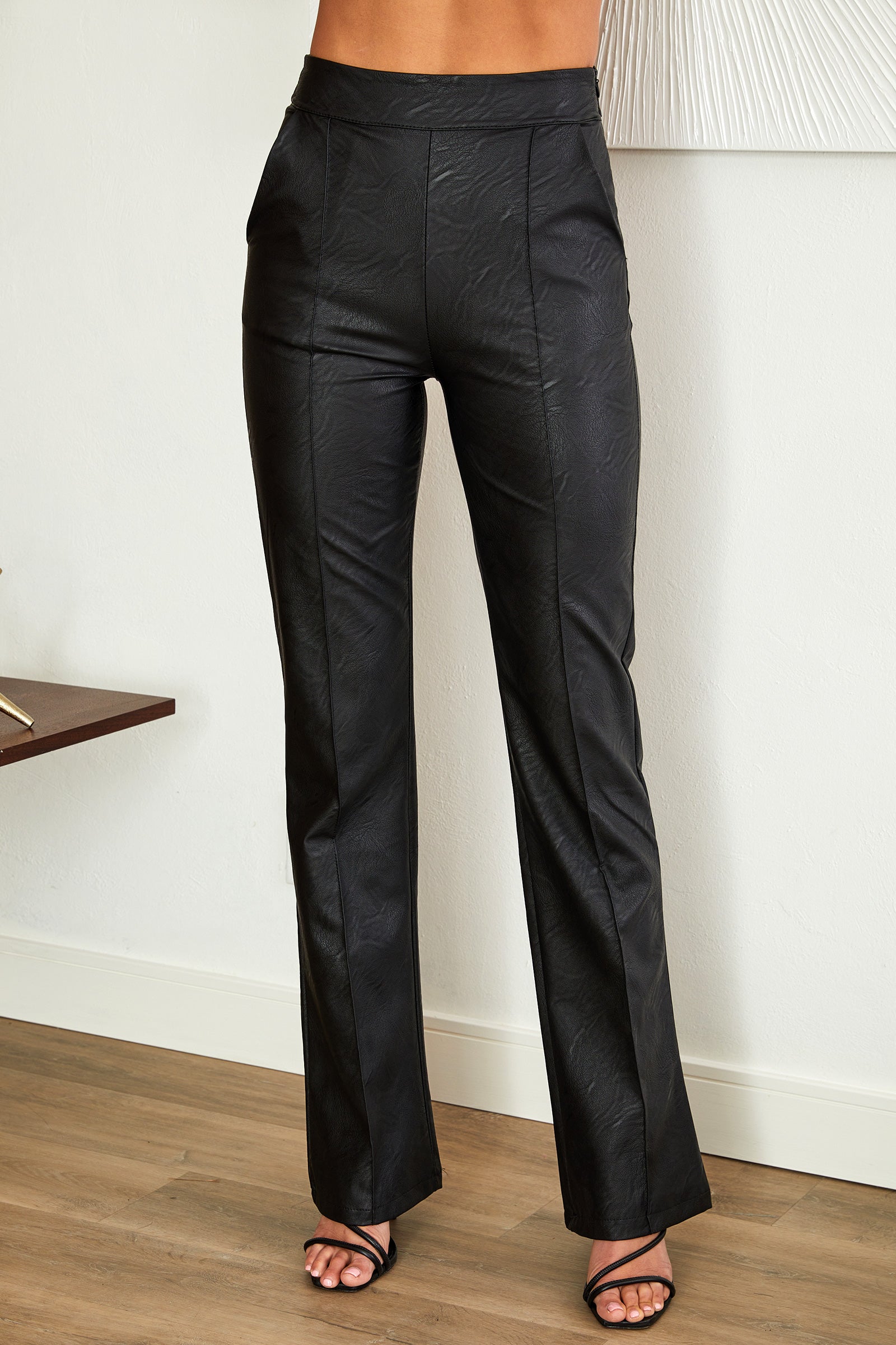 Faux Leather Straight Leg Trousers