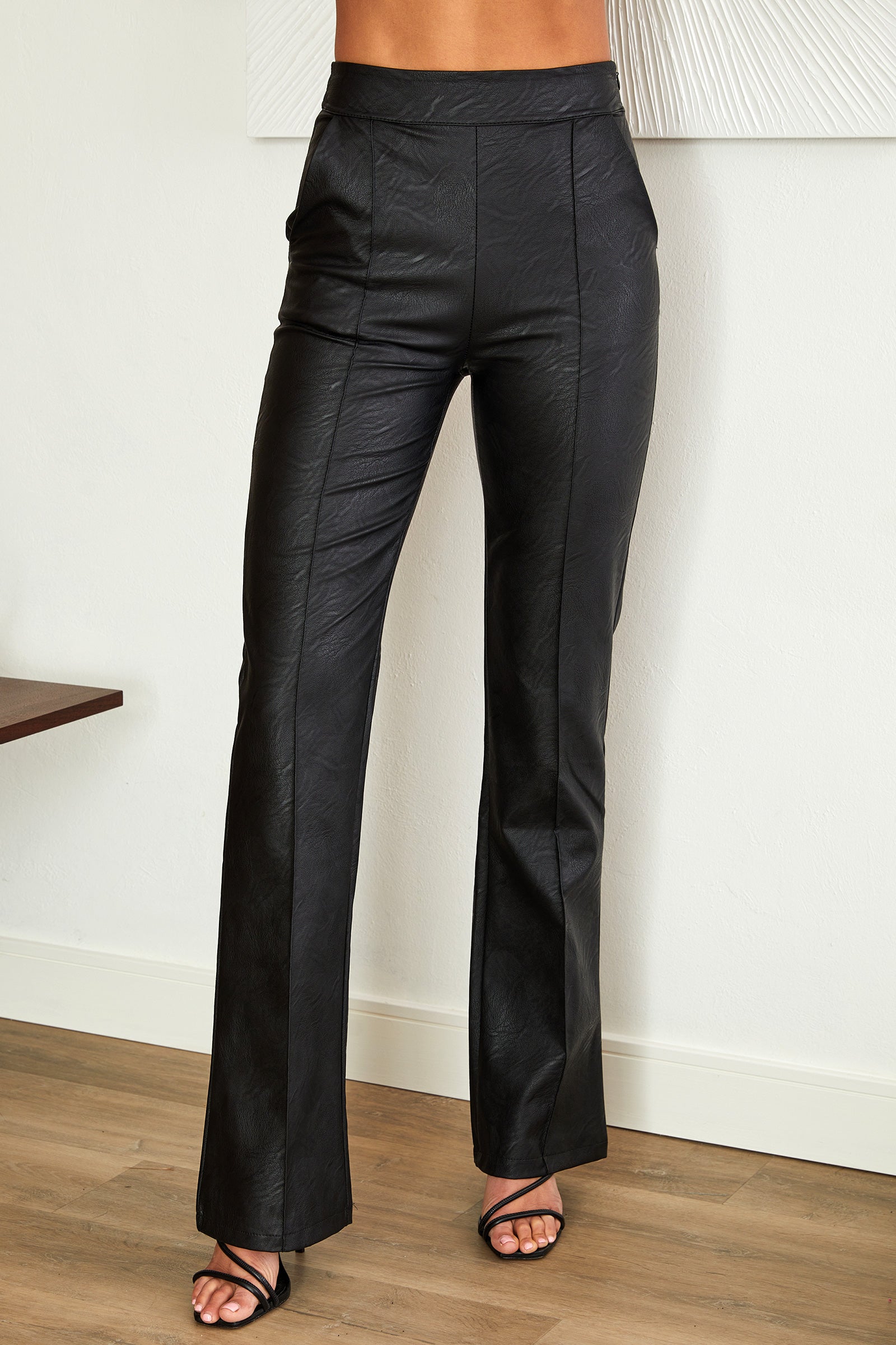 Women's Faux Leather Straight Leg Trousers – Smart Casual