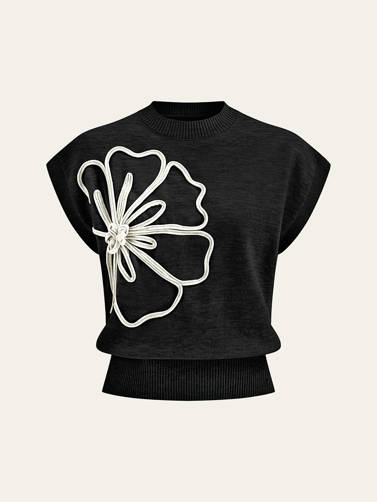 Flower Applique Cap Sleeve Knit Top