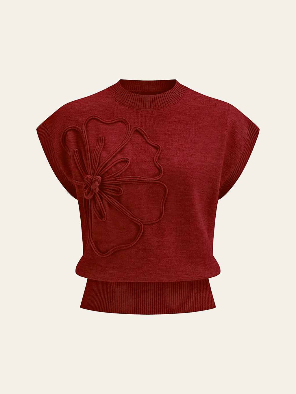 Flower Applique Cap Sleeve Knit Top