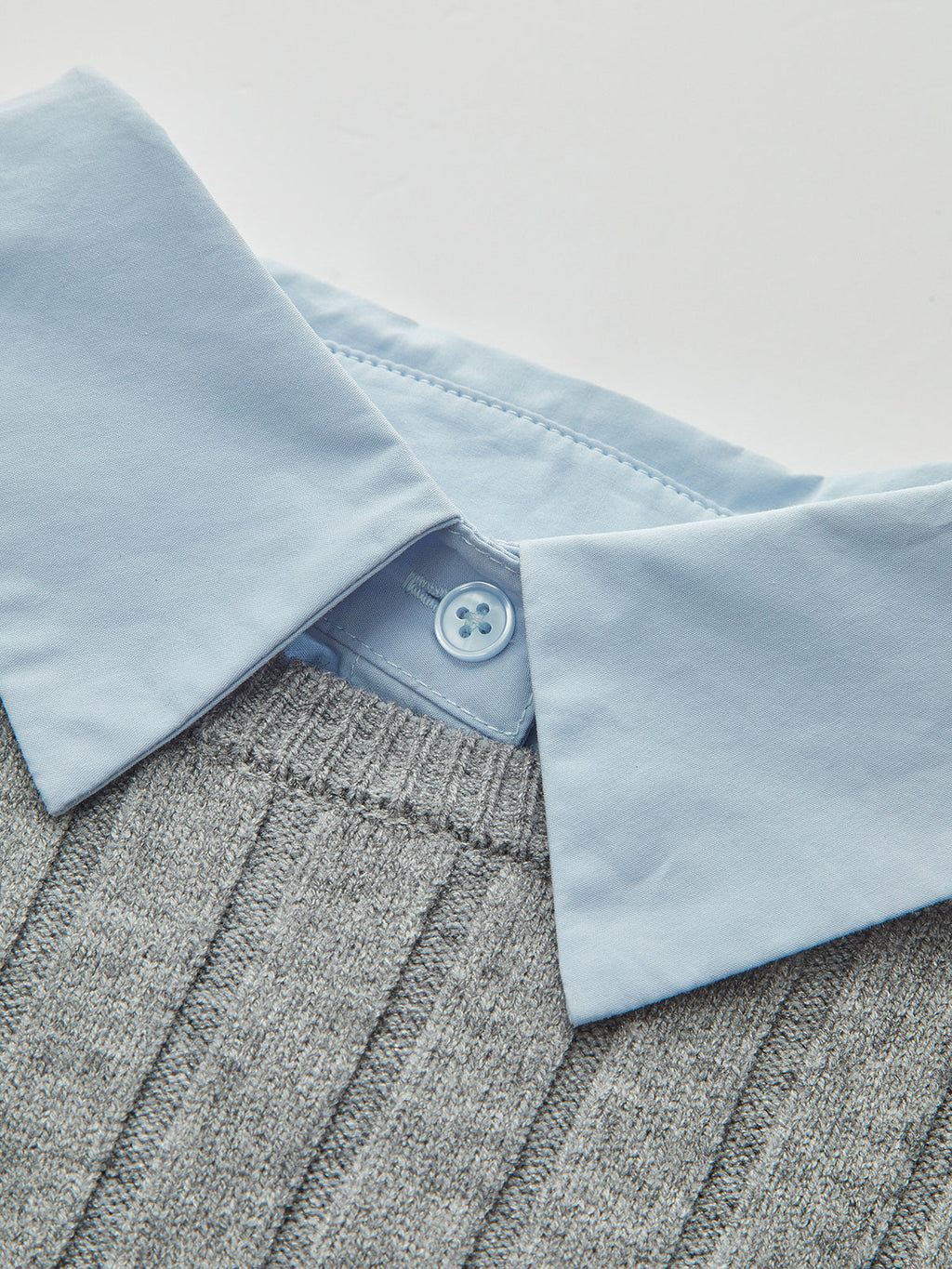 2 in 1 Denim Pocket Collared Rib-Knit Top