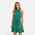 Women's halter neck lightweight summer mini dress, front view