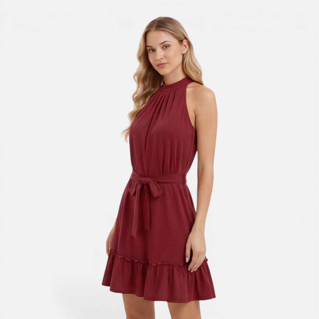 Women's halter dress shoulder detail close-up