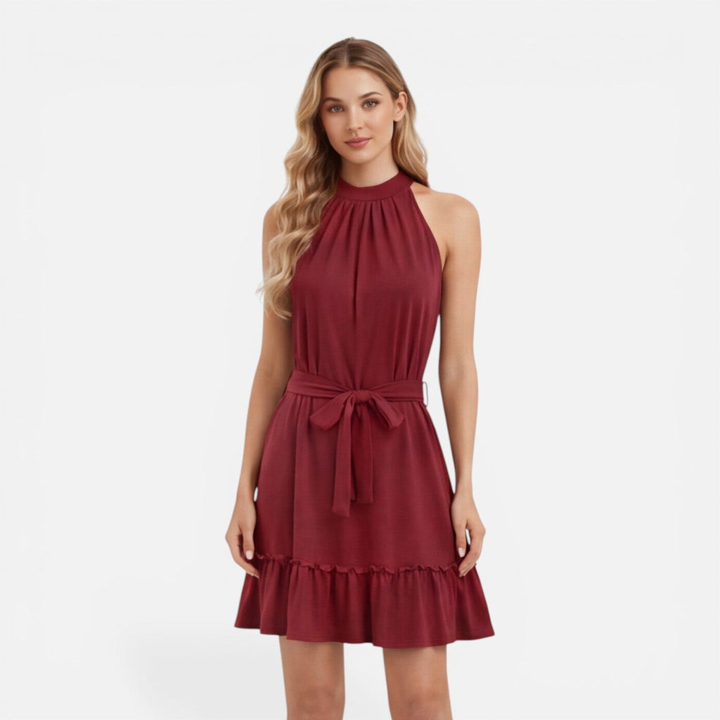 Women's halter neck summer dress adjustable waist detail
