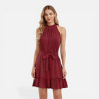Women's halter neck summer dress adjustable waist detail