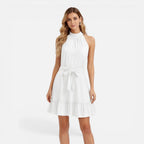 Halter neck summer dress breathable lightweight fabric