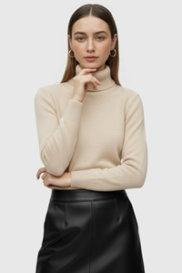 Beige Fleece Lined Thermal Turtleneck