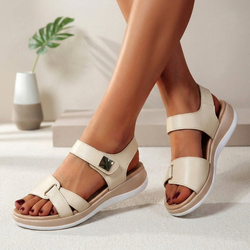 Beige adjustable strap platform sandals | Alba Muse
