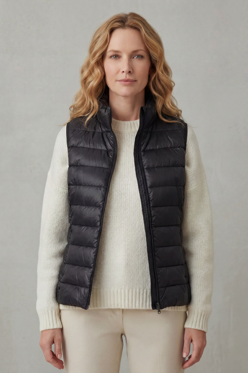 Quilted high neck lightweight puffer jacket with a zip closure