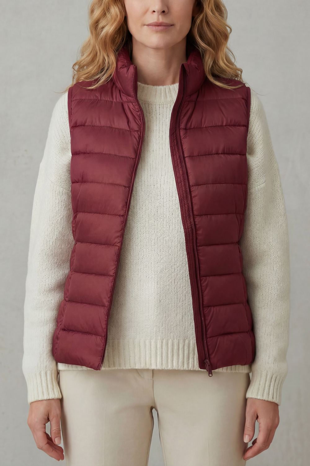 Quilted high neck lightweight puffer jacket with a zip closure