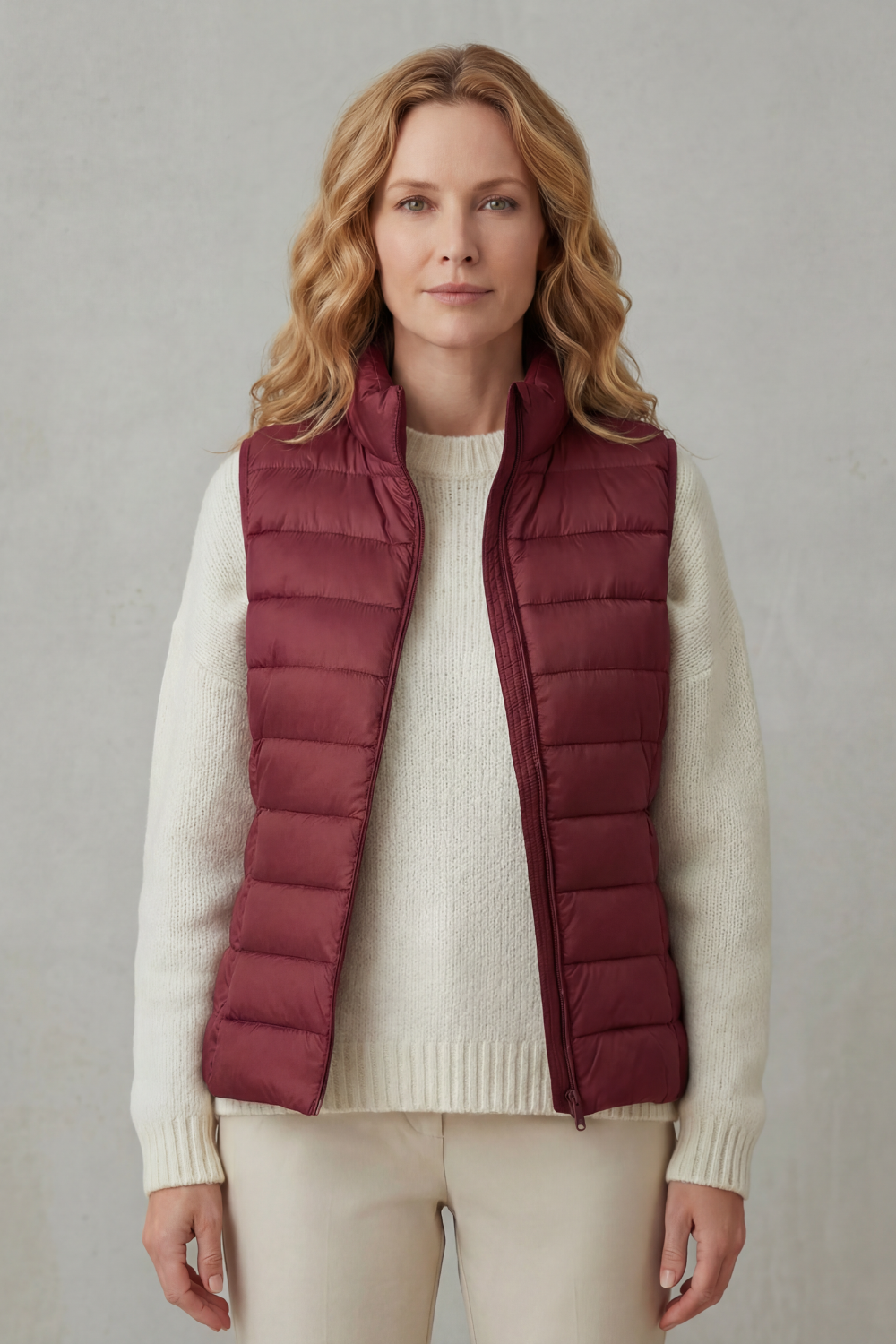 Quilted high neck lightweight puffer jacket with a slim waist fit
