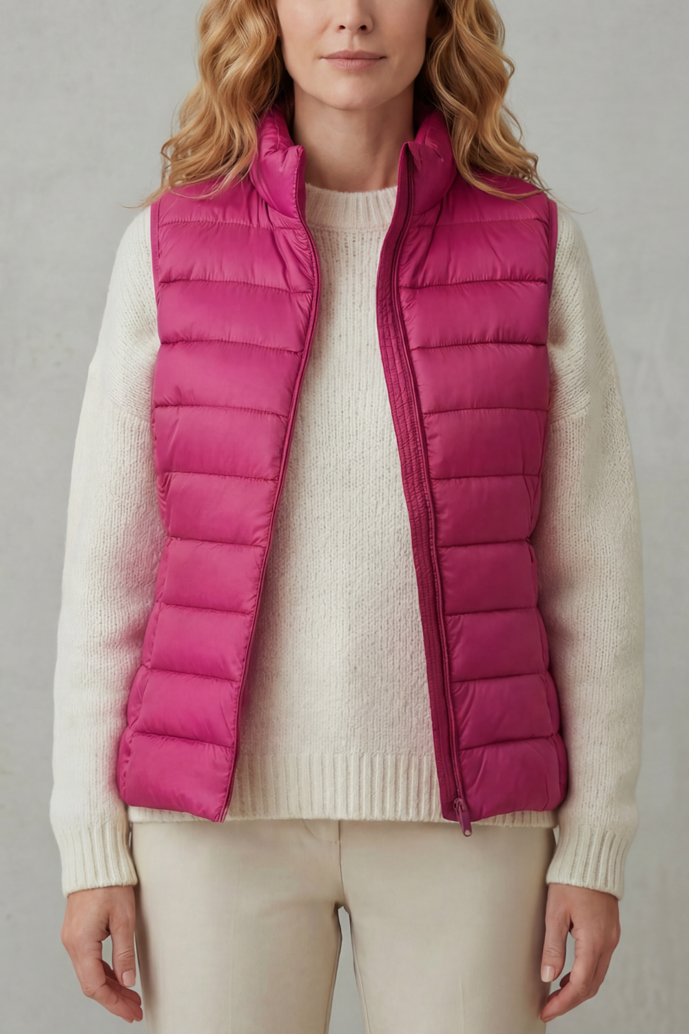 Quilted high neck lightweight puffer jacket with a quilted outer