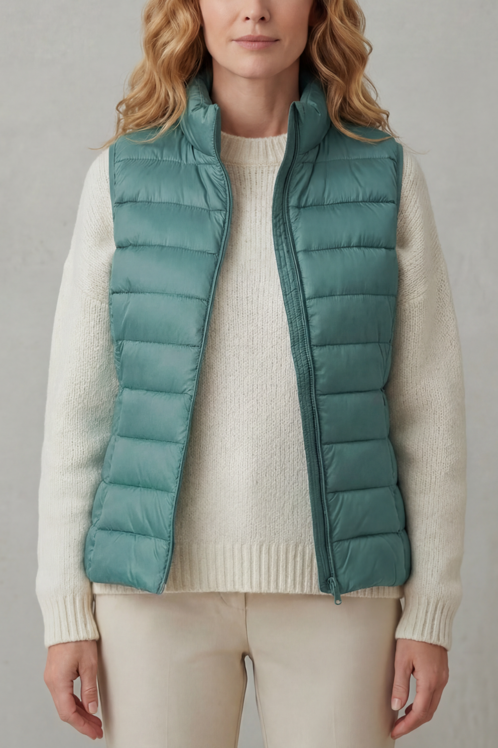 Quilted high neck lightweight puffer jacket with a slim waist fit