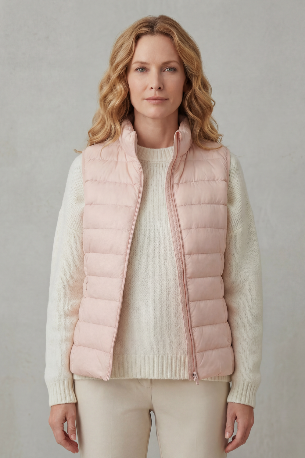 Quilted high neck lightweight puffer jacket with a slim waist fit