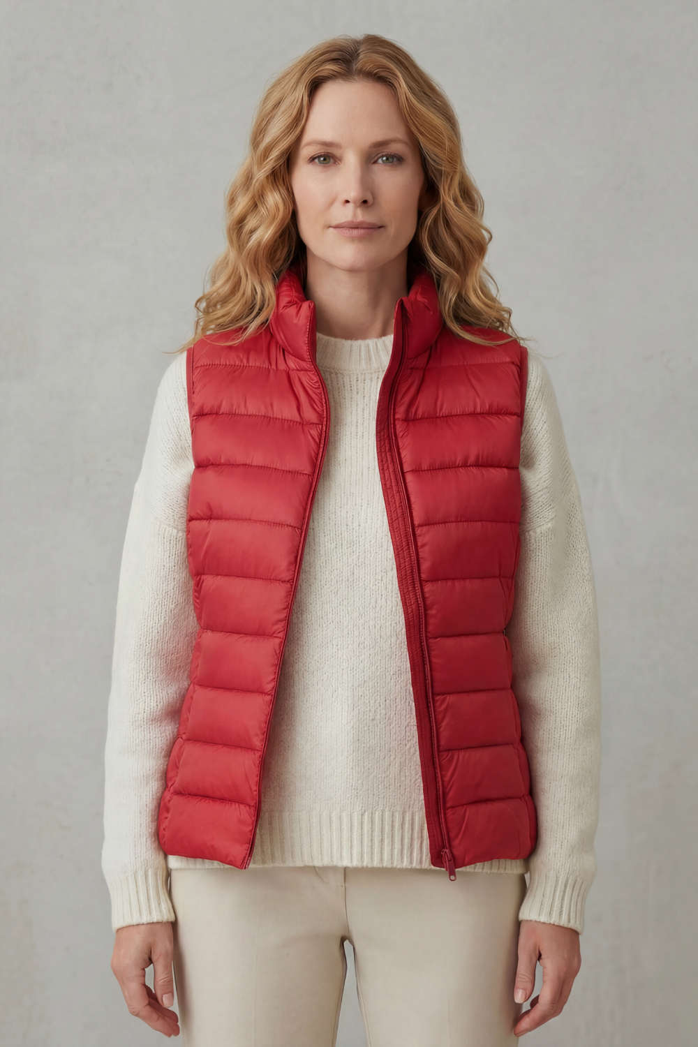 Quilted high neck lightweight puffer jacket with a slim waist fit