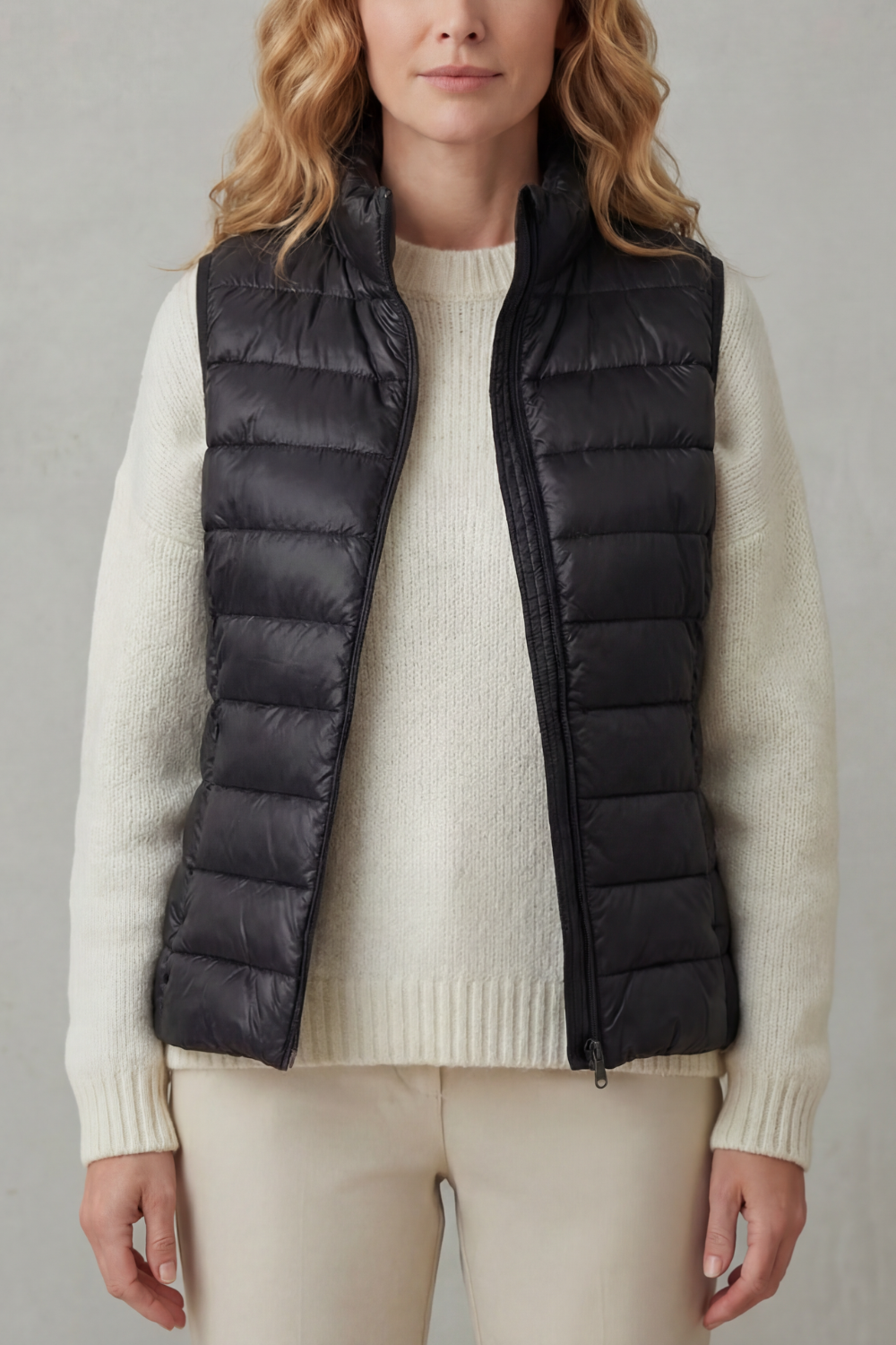 Quilted high neck lightweight puffer jacket with a quilted outer