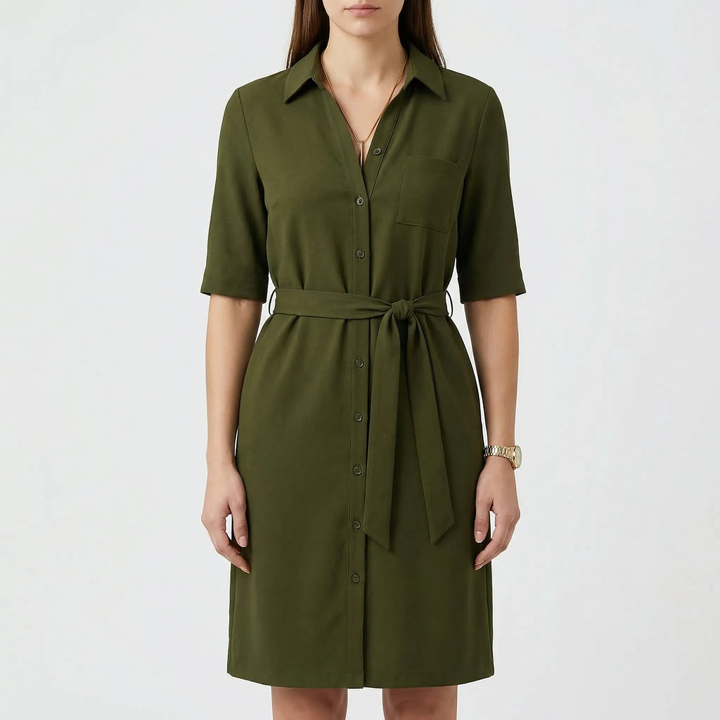 Women's belted shirt dress with half sleeves, second colour side view