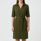 Women's belted shirt dress with half sleeves, second colour side view