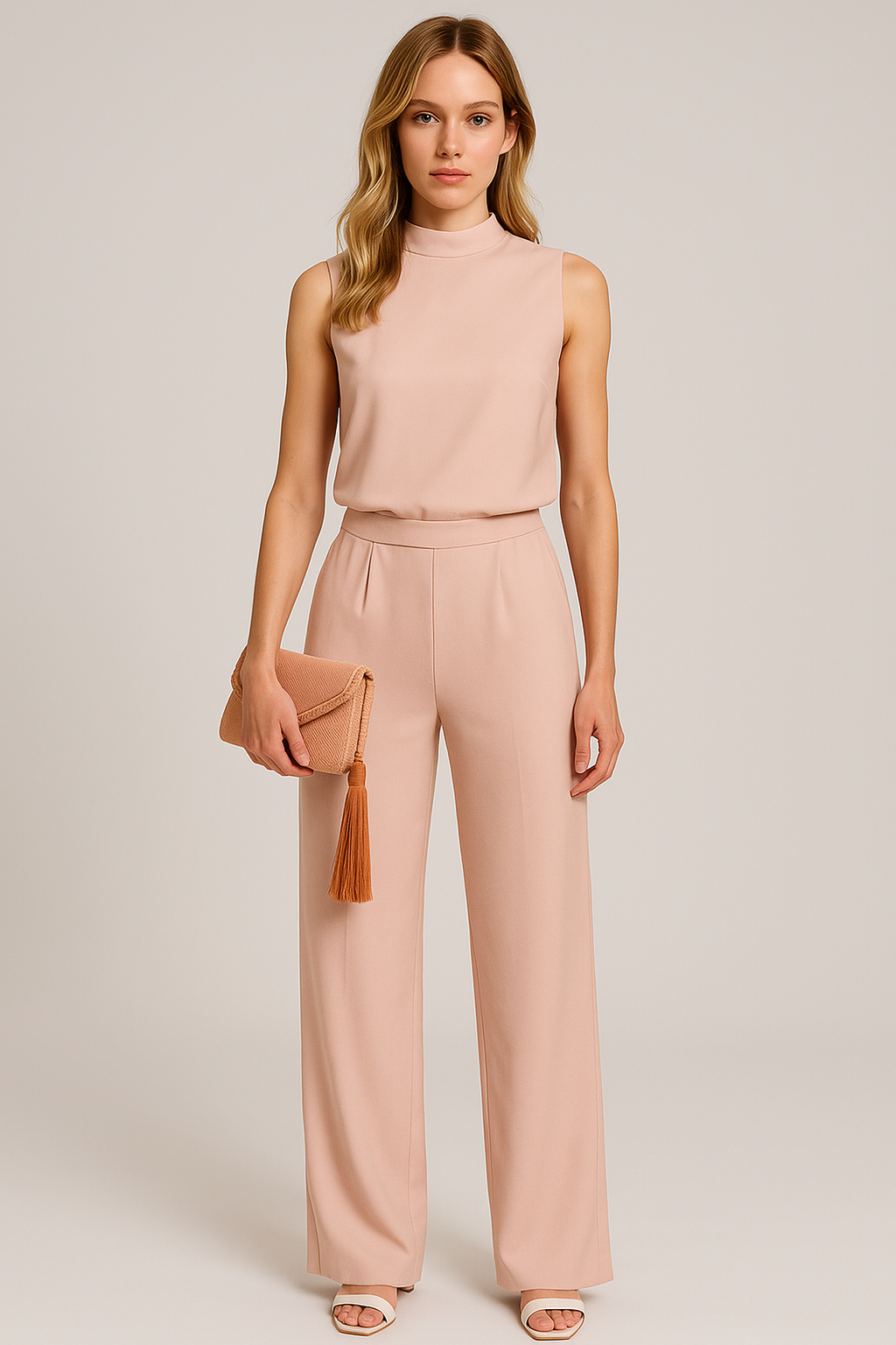 Sleeveless wide-leg jumpsuit, full length view