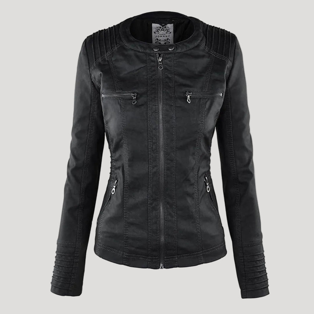 Black faux leather hooded Jacket