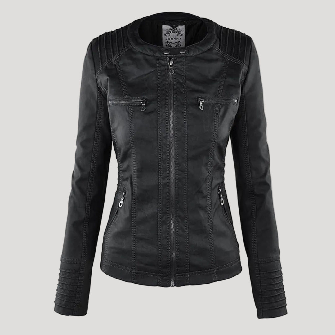 Black faux leather hooded Jacket