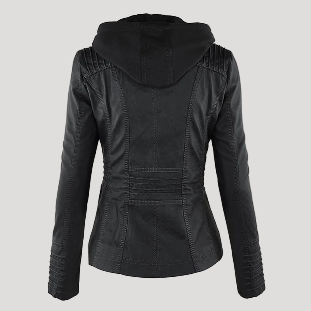 Black faux leather hooded Jacket