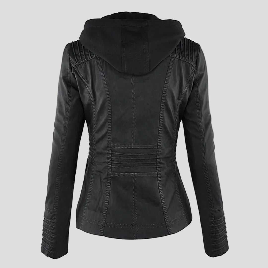 Black faux leather hooded Jacket