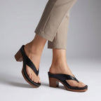 Block heel thong sandals with platform sole – front view