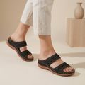 Women's orthopaedic double strap sandals in black – laser-cut arch support