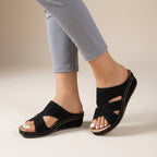 Slip-on open toe wedge sandals with contrast stitching – women's summer footwear