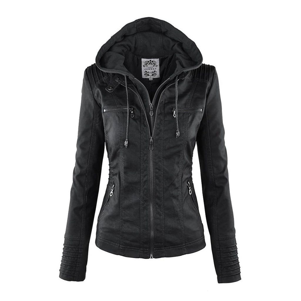 Black faux leather hooded Jacket