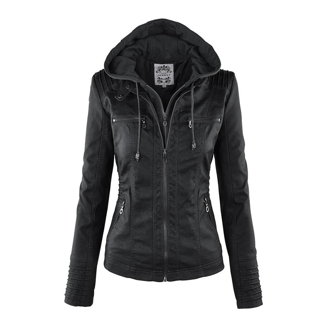Black faux leather hooded Jacket
