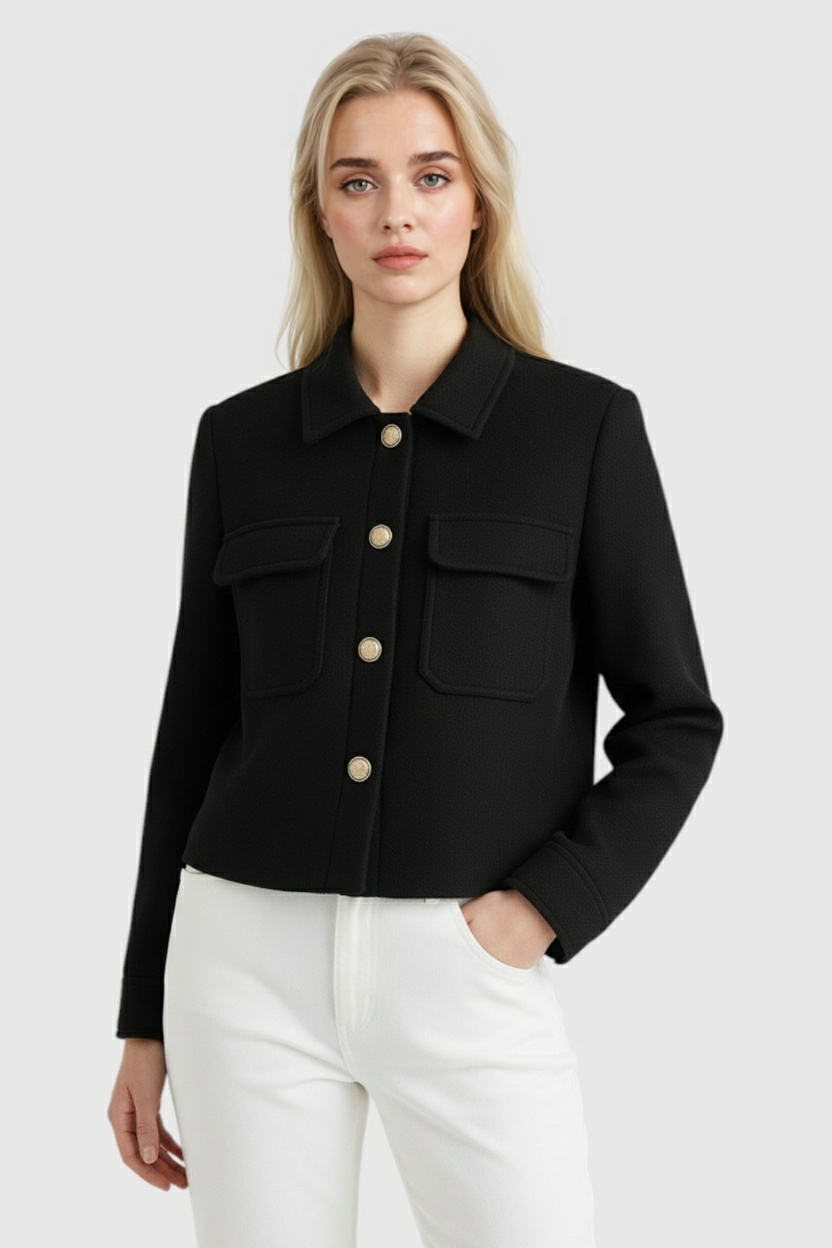 Casual Chic Lapel Jacket - Black