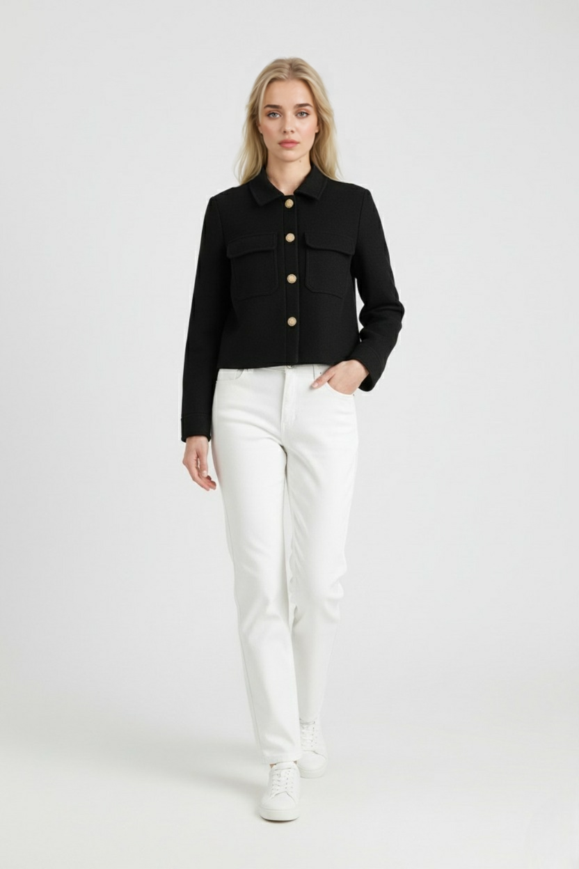 Casual Chic Lapel Jacket - Black