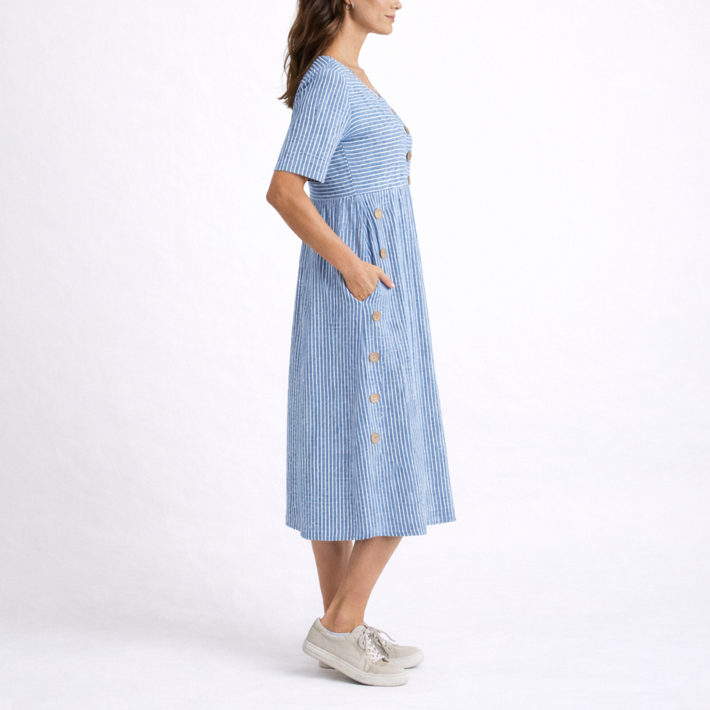 Striped midi dress women's lightweight breathable fashion | Alba Muse