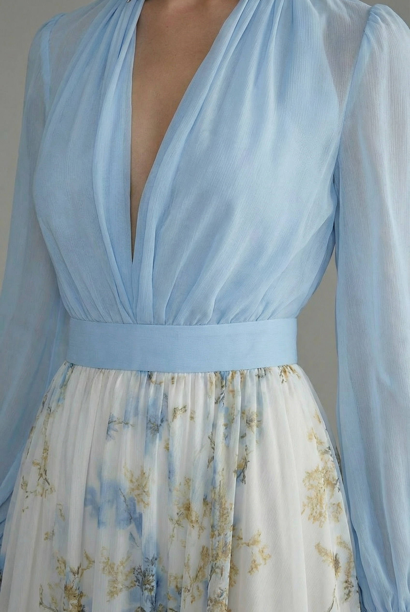 Women's Ascot Elegant Blue Floral Sheer Maxi Dress