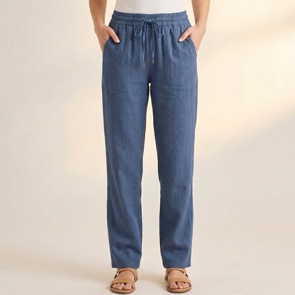 Relaxed-Fit Full-Length Blend Casual Drawstring Trousers