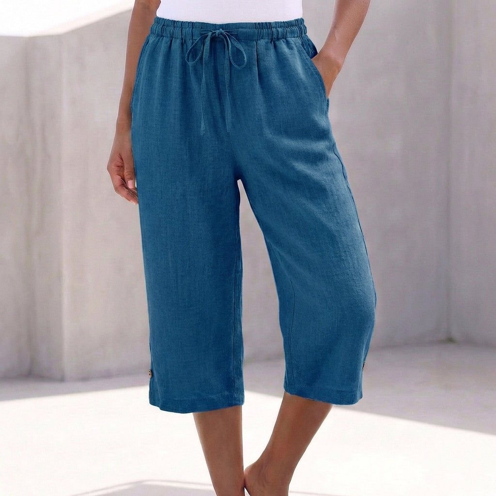 Relaxed-Fit Calf-Length Pants with Drawstring Waist and Pocket Details