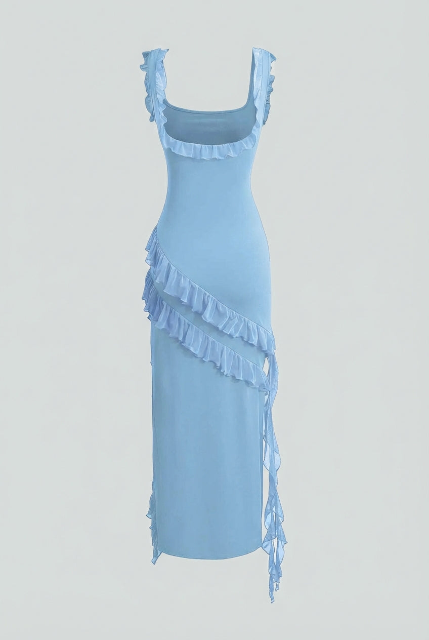 Blue High Slit Maxi Dress – Women's Summer Party Dress