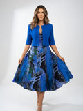 Blue printed midi dress with matching bolero | Alba Muse