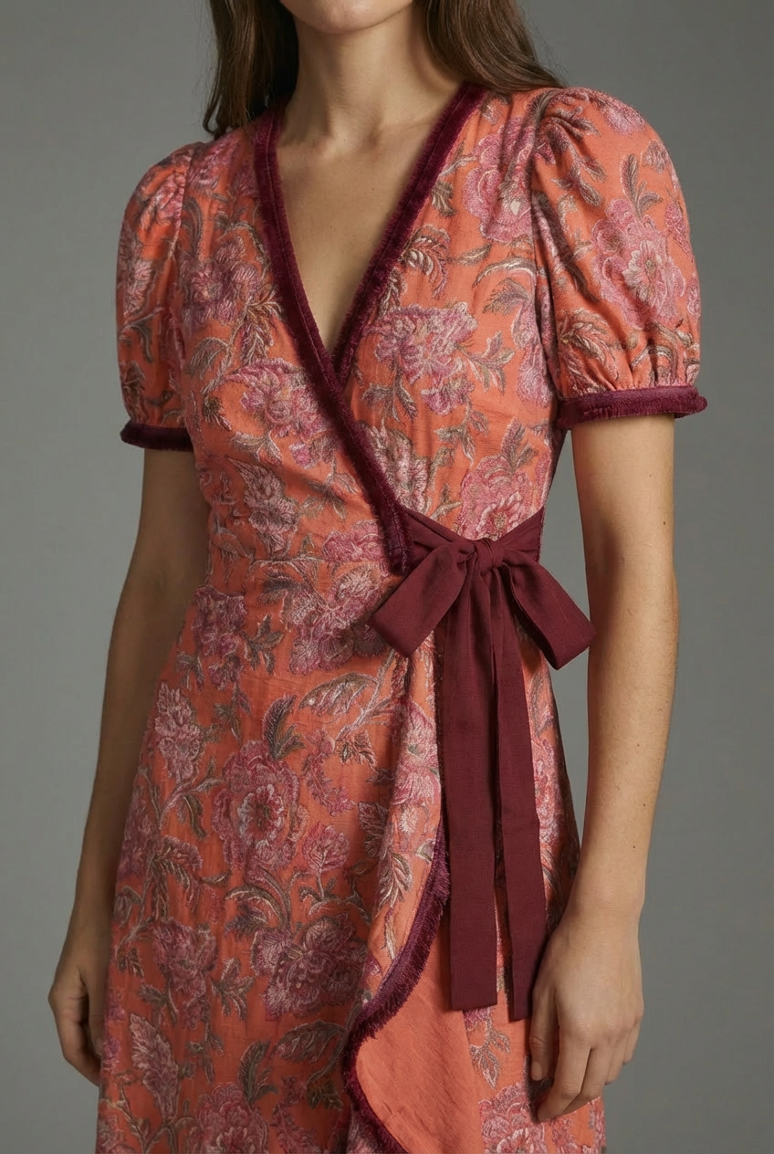 Women’s Ascot Elegant Puff Sleeve Midi Dress